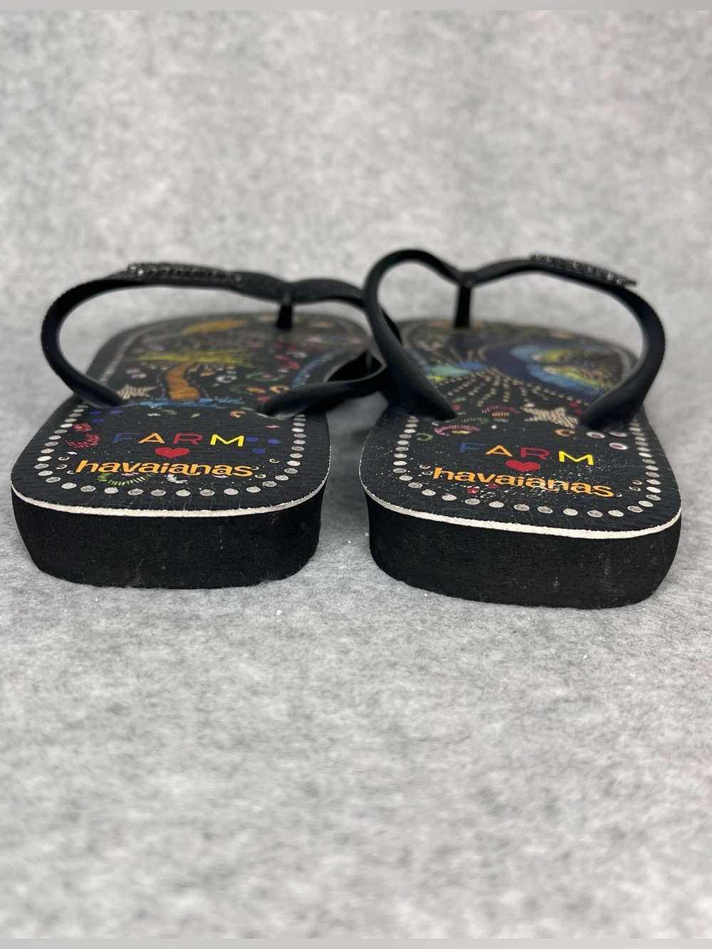 Farm Rio Black Multi Sandal in Black Havaianas Thong Flip Flops Women’s Size 7/8 - Picture 6 of 16